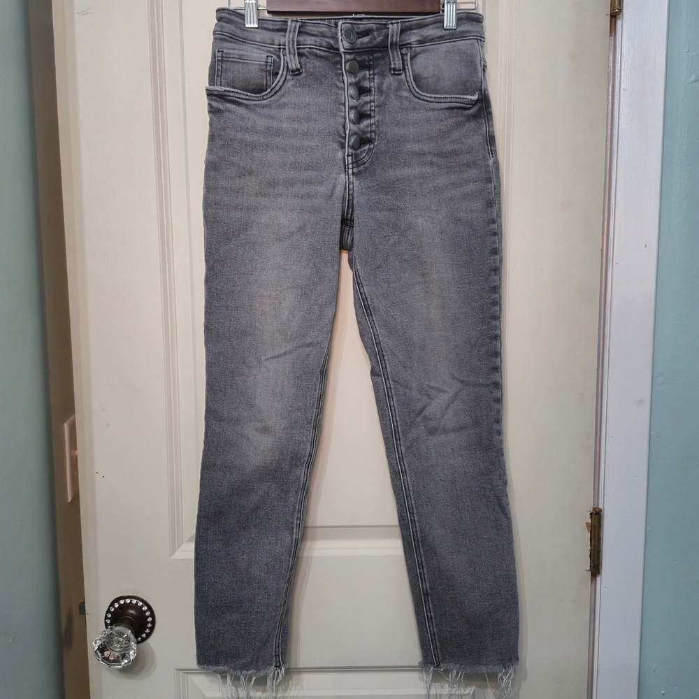 Kut from the Kloth Gray High Rise Button Fly Raw Hem Skinny Jeans Size 2